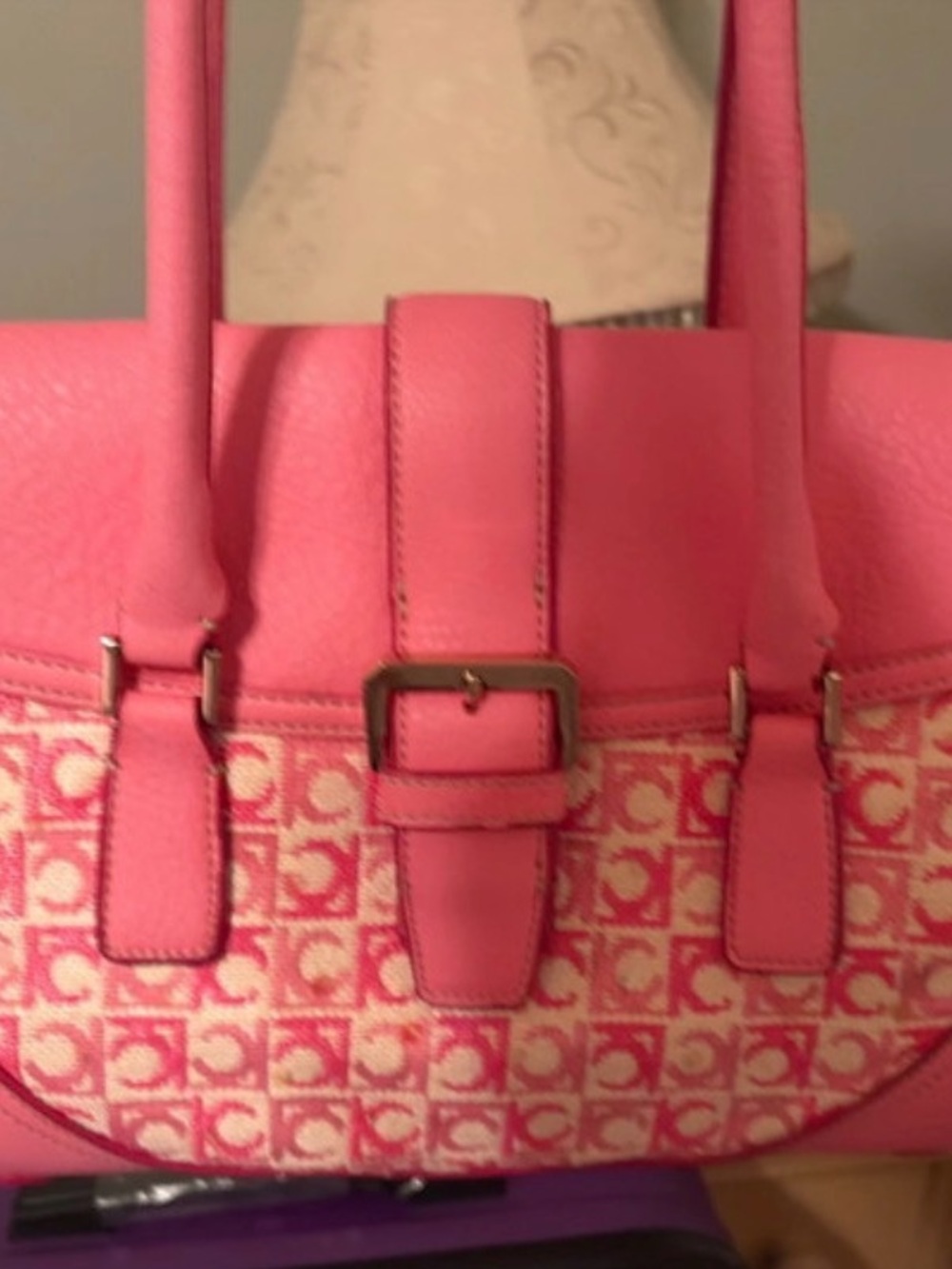 Liz Claiborne Pink Logo-Print Shoulder Bag with Buckle Detail